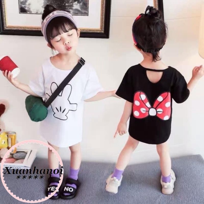 |FAMARAL1 giảm 10k cho đơn 50k|Váy bé gái cotton dáng xuông nơ Mickey XHN540