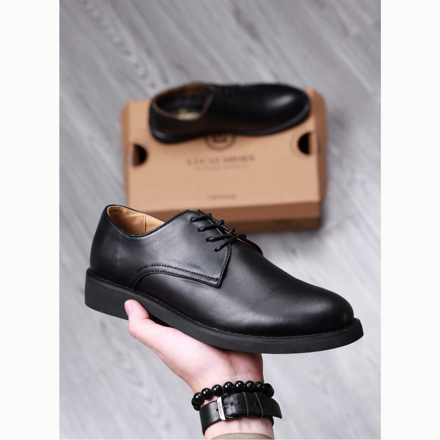 Giày da nam Derby Black LC01 da bò nappa - Lucas Shoes, dáng giày Tây công sở, đế cao su đúc, có lót chống tê mỏi