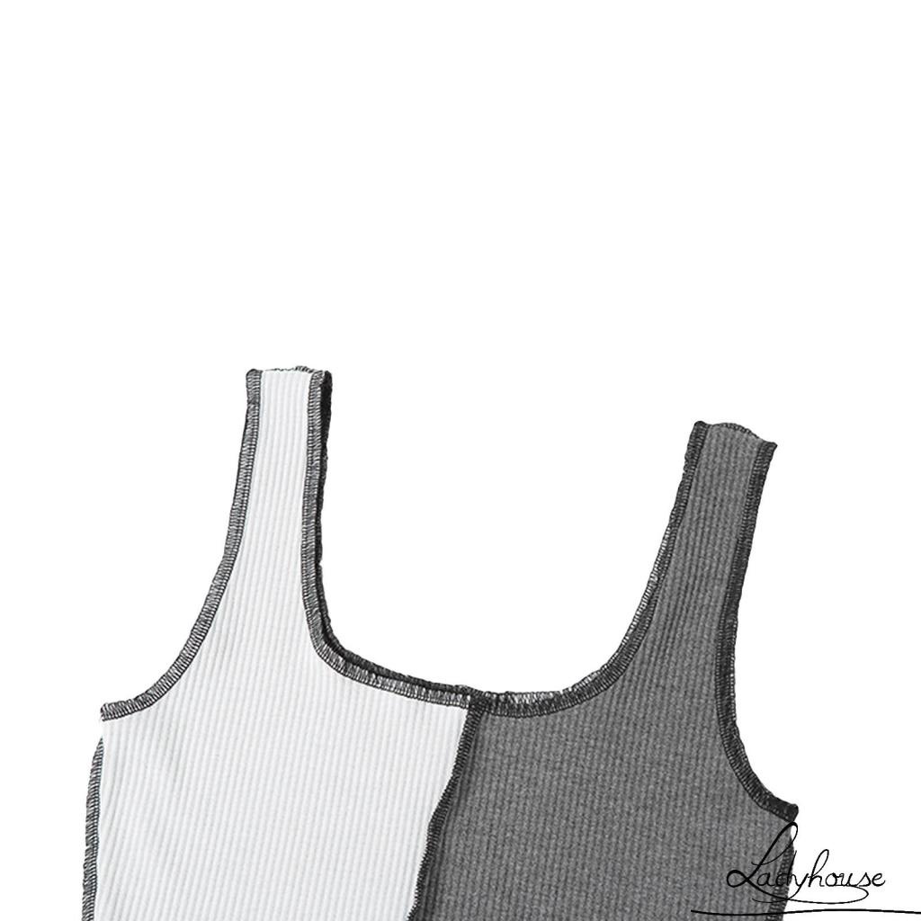 Áo croptop sát nách phối màu thời trang cho nữ