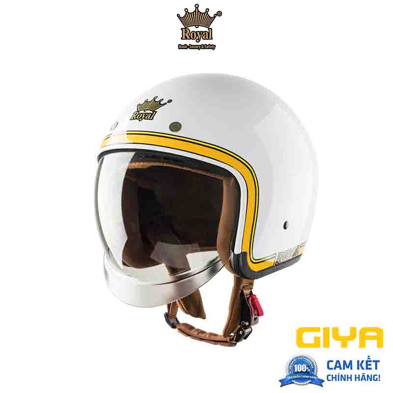 Mũ bảo hiểm Royal kính âm M139 tem V10 trắng line vàng