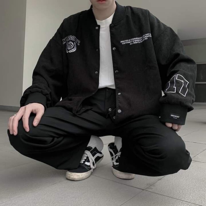 Áo khoác bomber nhung tăm unisex Homies thêu chữ MISS INTER