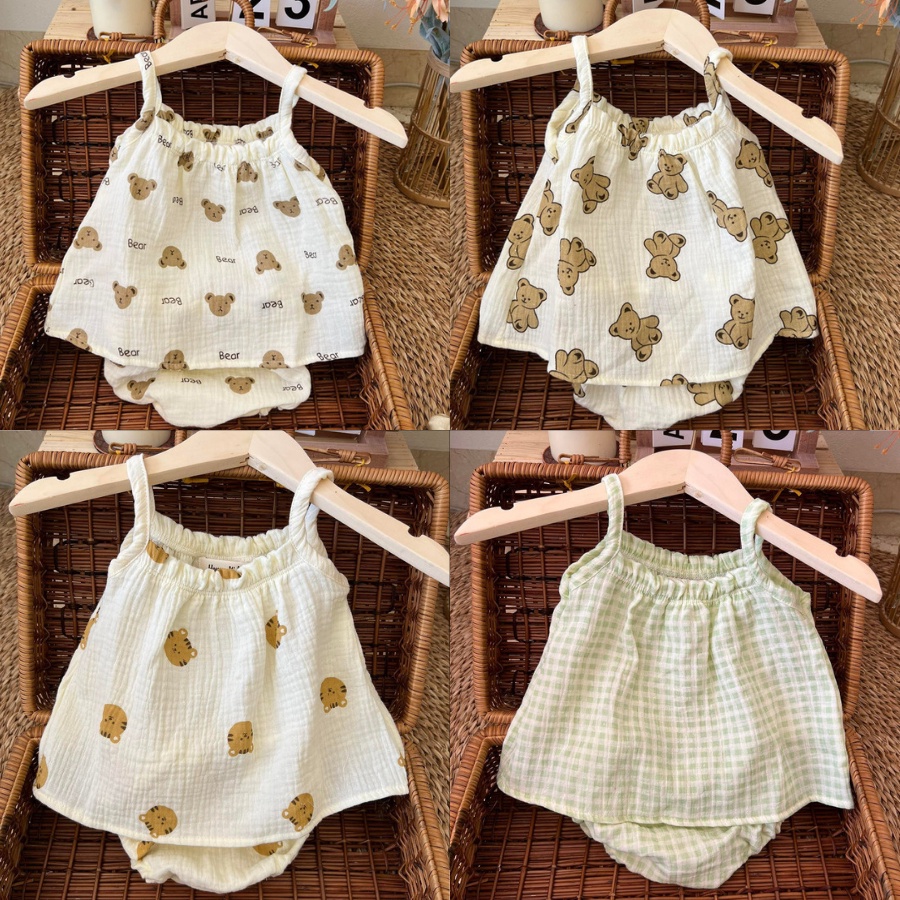 Set 2 dây trẻ em hai dây xô muslin, set hai dây cho bé gái thiết kế 5-15kg TNB