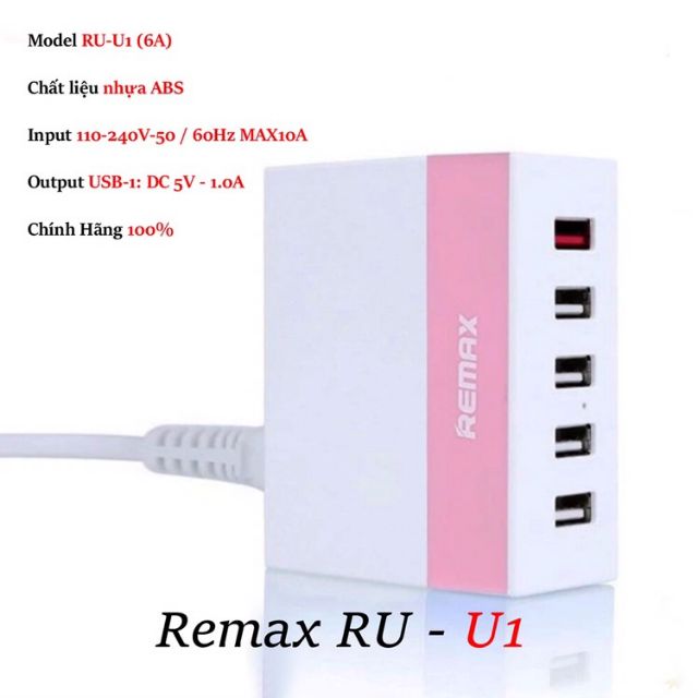 Củ sạc 5 cổng USB RU-U1- REMAX