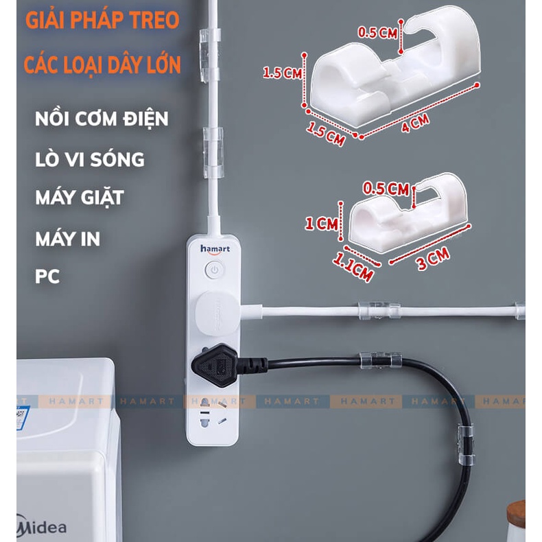 COMBO Nẹp Kẹp Dây Điện Chống Rối & Miếng Dán Tường Treo Ổ Điện Thông Minh Hamart