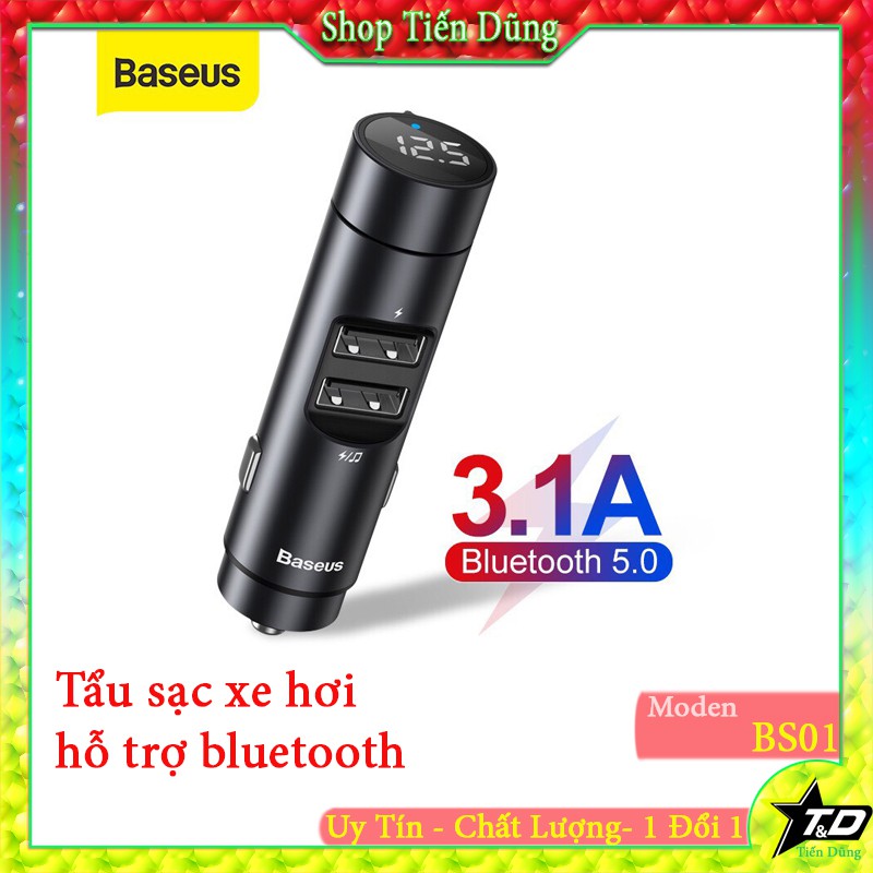 Tẩu sạc đa năng cho xe ô tô Baseus CCNLZ-OS Car Wireless MP3 Charger 5V/3.1A, 2 Ports, Bluetooth 5.0, Touch