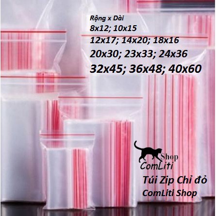 Túi Zip Chỉ Đỏ (Viền Đỏ) Size Nhỏ Size To