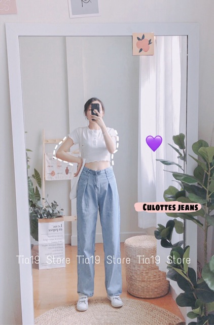 Quần culottes jeans chiết ly 100cm ( ẢNH THẬT)
