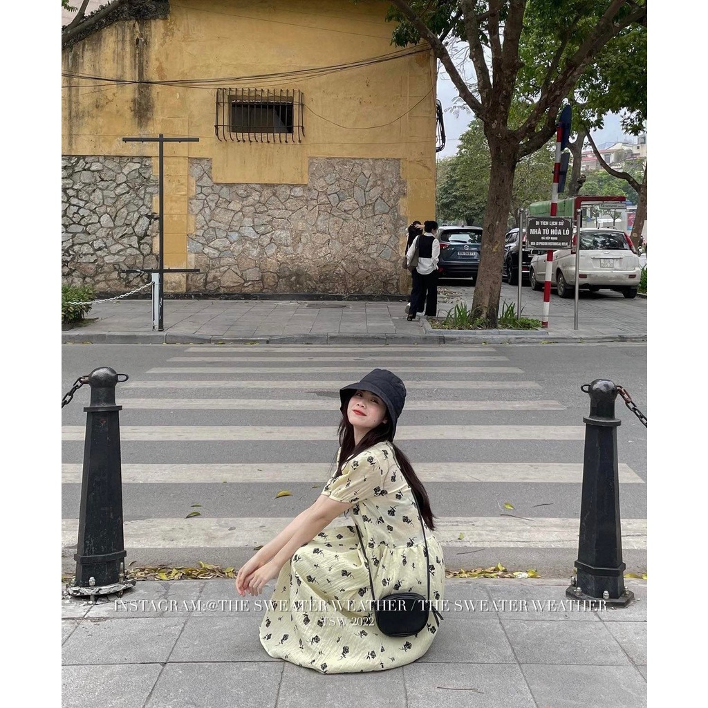 Đầm babydoll hoa nhí tay bồng, váy hoa dáng dài