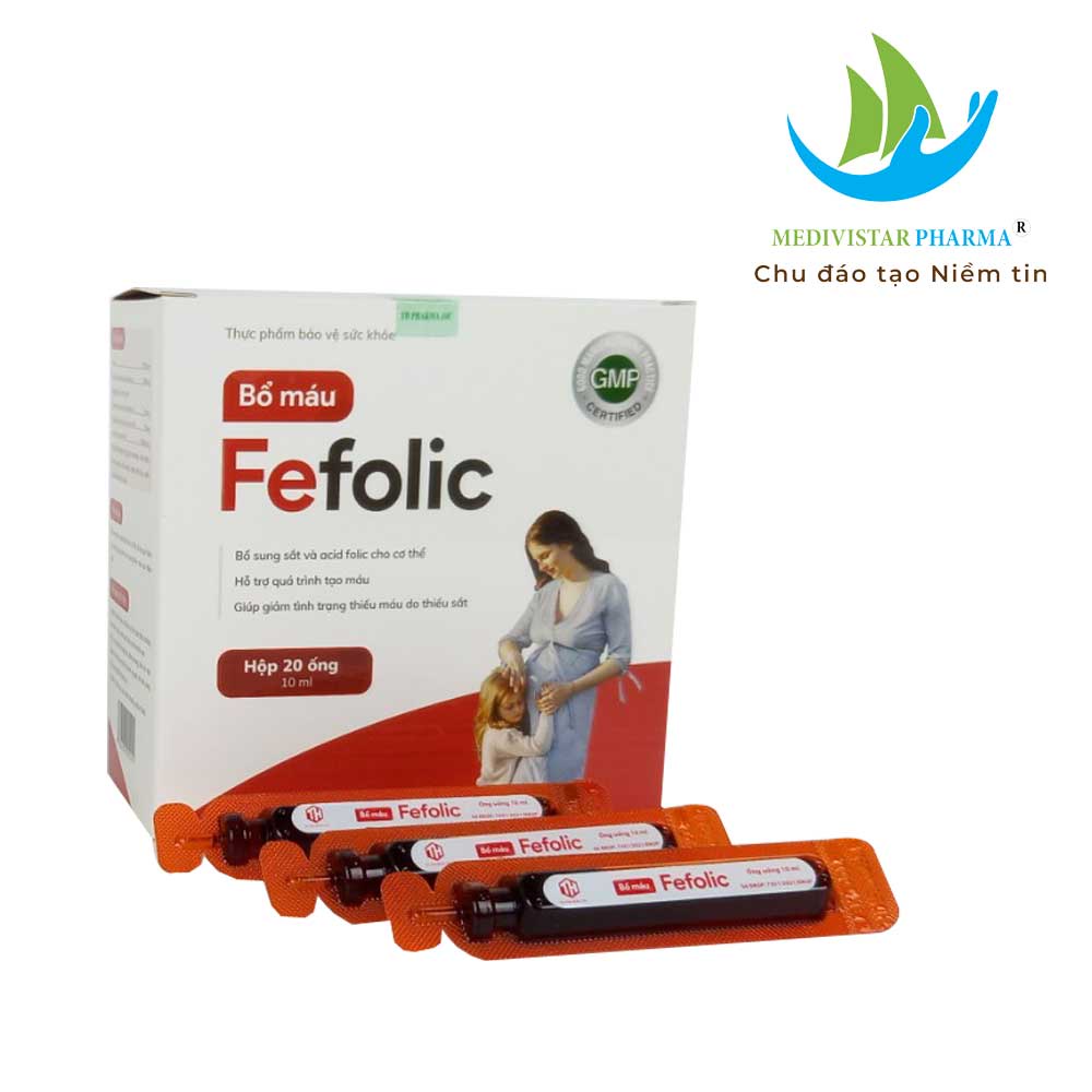 Siro Bổ Máu Fefolic MEDIVISTAR PHARMA Bổ Sung Sắt Và Acid Folic Dành Cho Bà Bầu, Phụ Nữ Đang Cho Con Bú Hộp 20 Ống x10ml