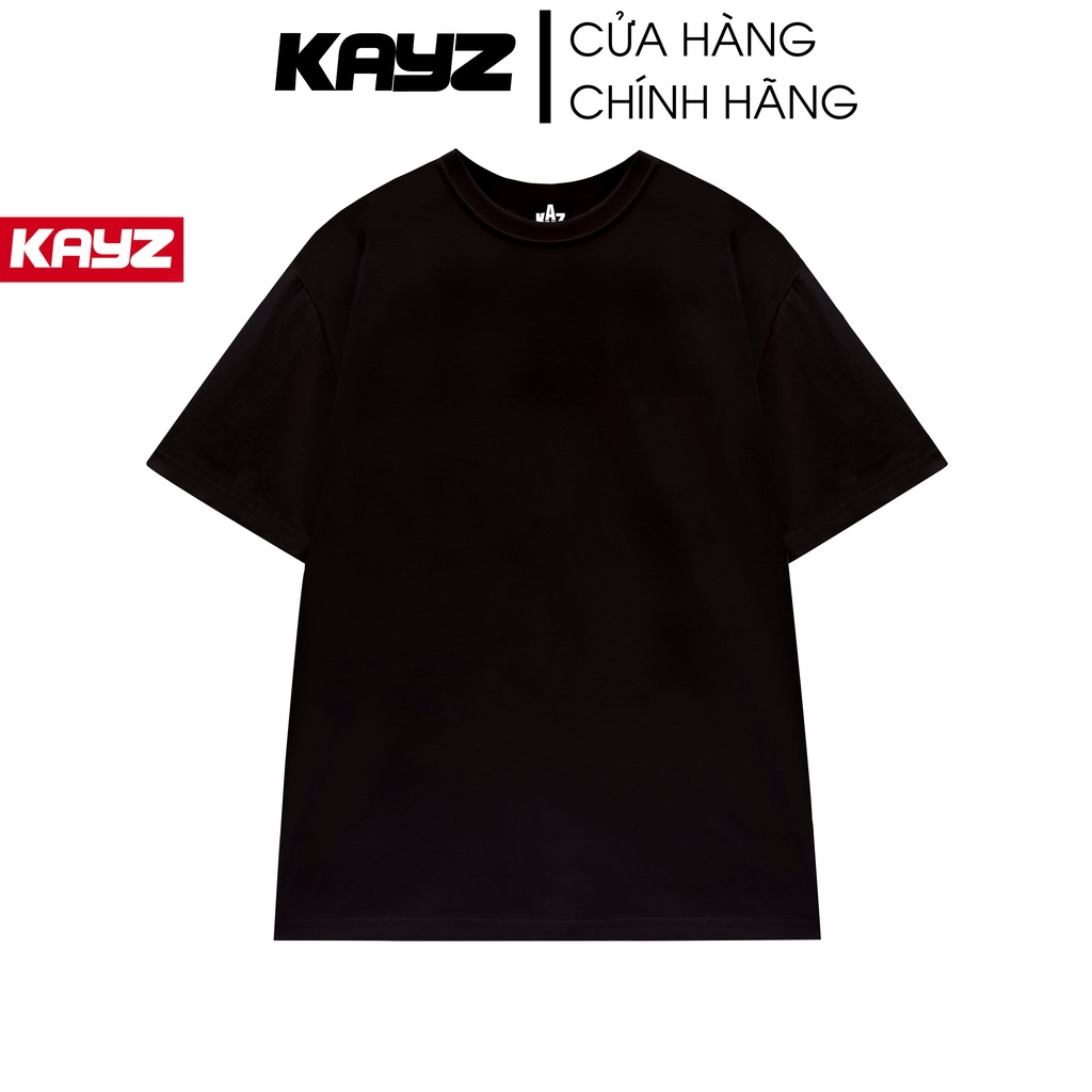 Áo Thun Tay Lỡ KAYZ Phông Unisex Nam Nữ Cotton Oversize Form Rộng Trơn Đen
