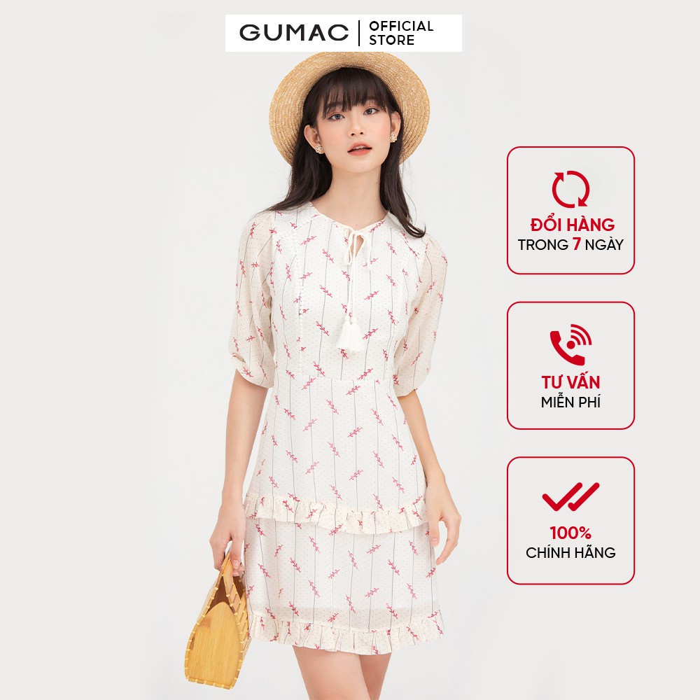 Đầm nữ GUMAC hoa nhí thiết kế viền đăng ten DB750