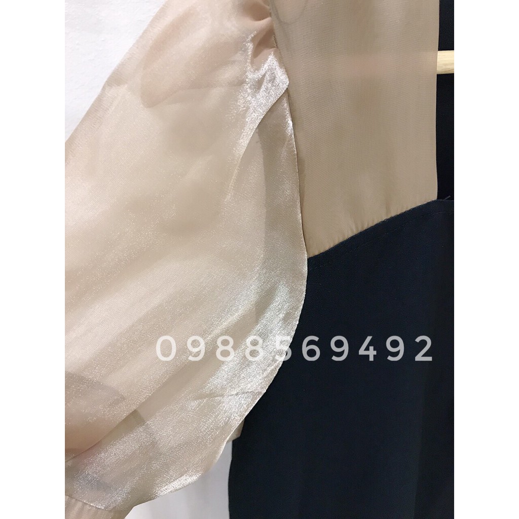 Váy bầu bigsize -Đầm bầu thiết kế GuMe màu Đen Cổ Vuông dáng suông Phối Be Organra nâu sang chảnh size từ 40-100kg MB233