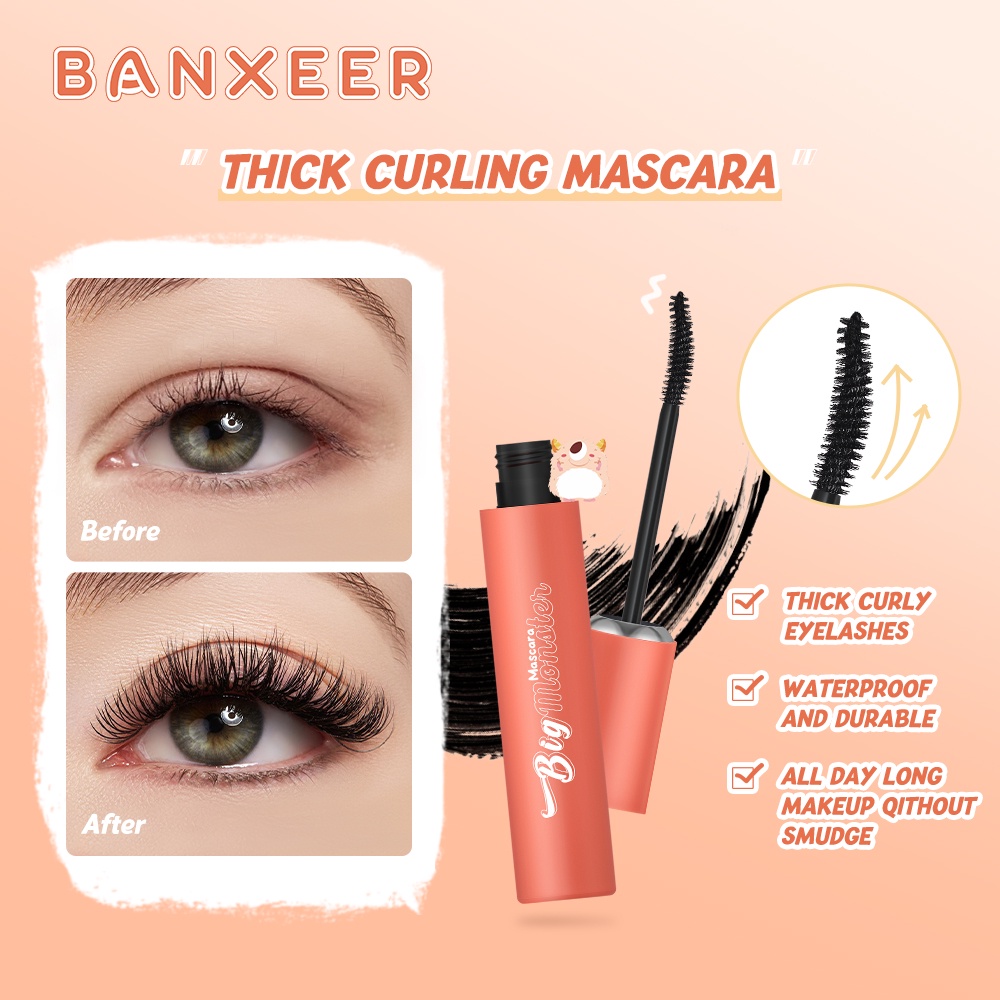 Mascara Banxeer chuốt cong nối dài mi màu đen sống động chống nước lâu dài 30g