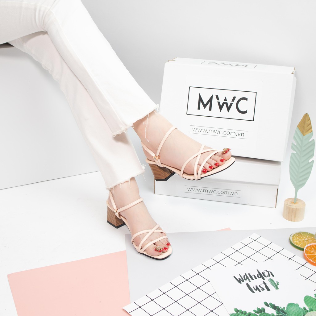 [Mã SKAMFS114M giảm 10% đơn 100K] Giày cao gót nữ dây mảnh gót vuông phối vân gỗ MWC NUCG- 3706