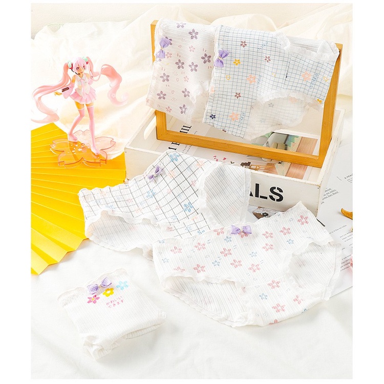 [Chọn màu, che tên] Quần lót cotton caro hoa sắc màu trẻ trung, thoáng mát QL029