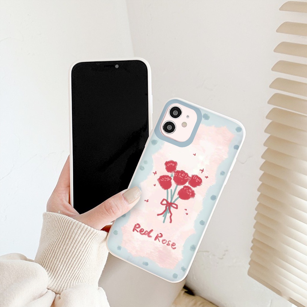 Ốp lưng case iphone vẽ tay xinh xắn vuông cạnh Ốp iphone Hình Hoa Hồng Iphone 13 11 11pro 12 12pro Max 7 8 Plus Xs Max X