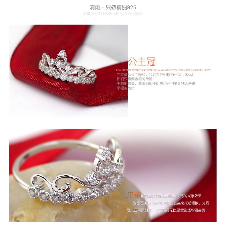 Nhẫn Mạ Vàng Hồng Đính Đá Hình Vương Miện Phong Cách Hàn Quốc