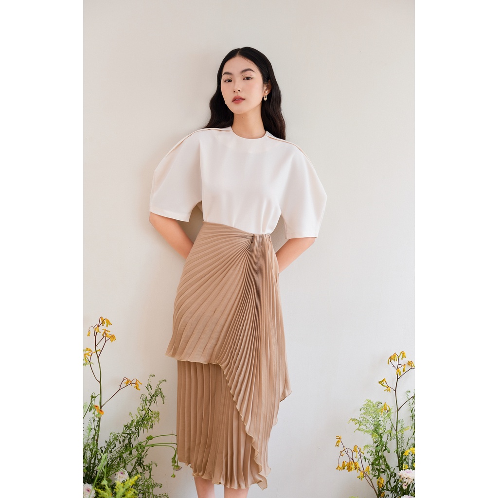 Chân váy xếp ly midi lệch 2 tầng IVY SKIRT