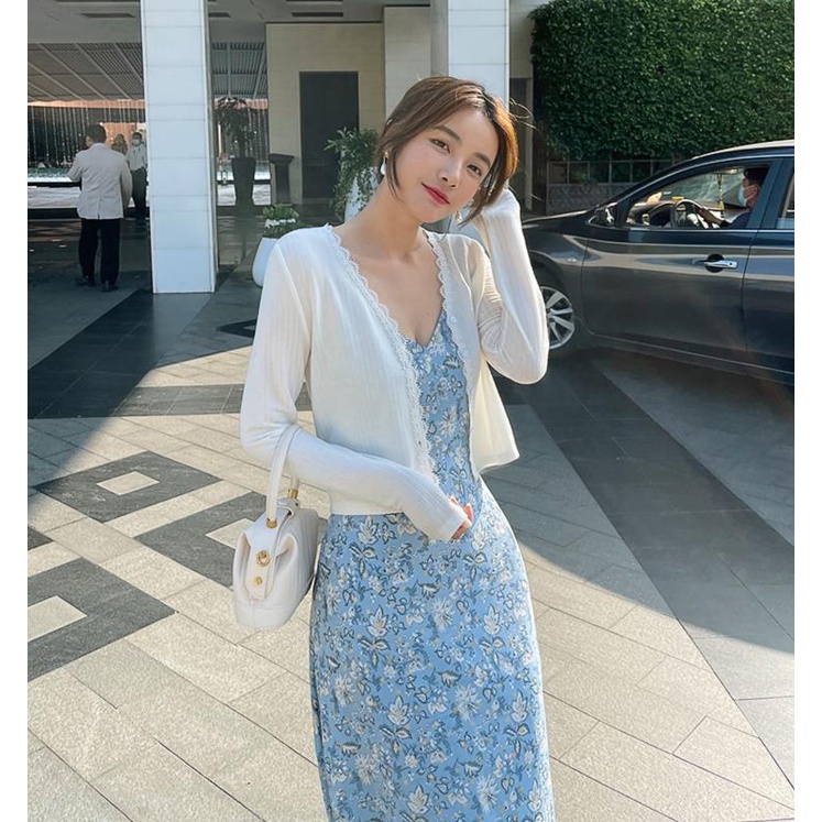 SUXI Áo cardigan nữ dệt kim màu trắng tay dài thiết kế mới thời trang mùa hè