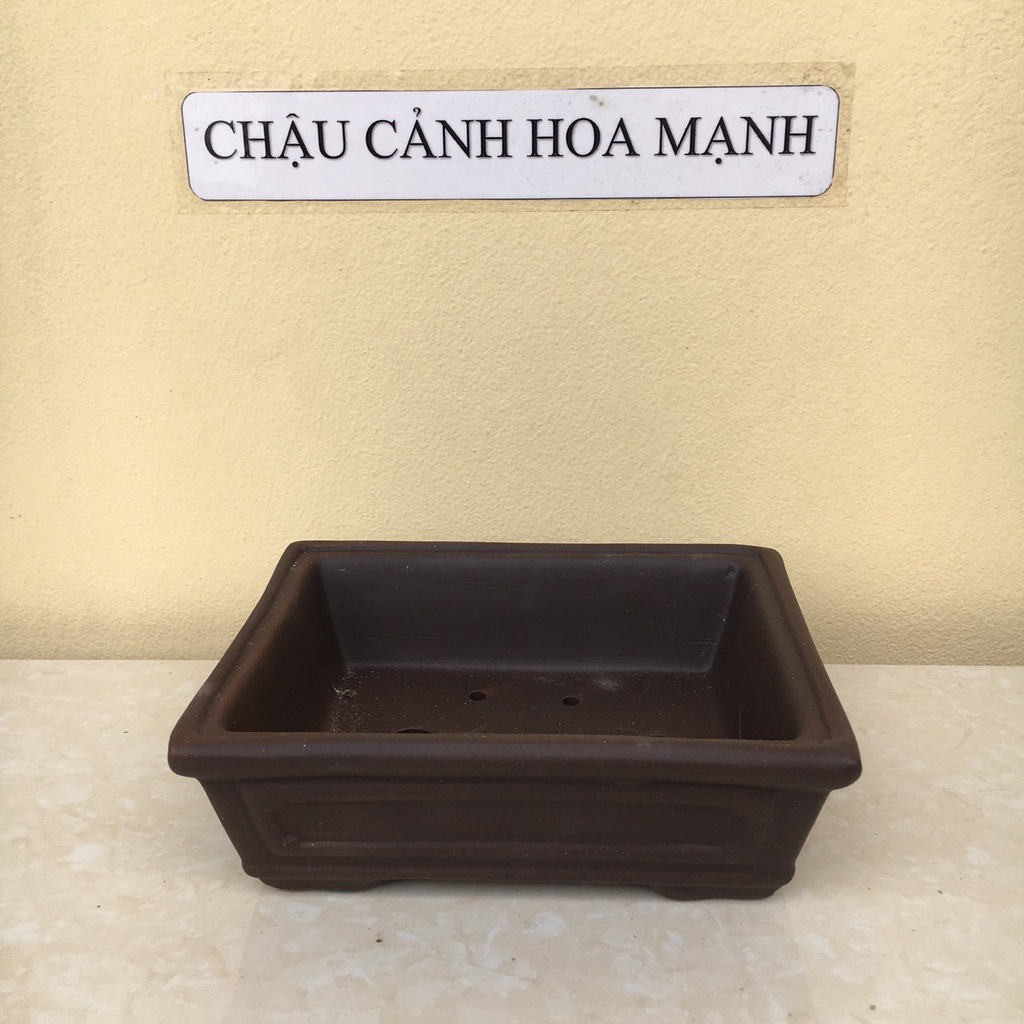 Chậu Chữ nhật bonsai sen đá mini đất nung màu đen gốm Bát tràng 1 size SP443