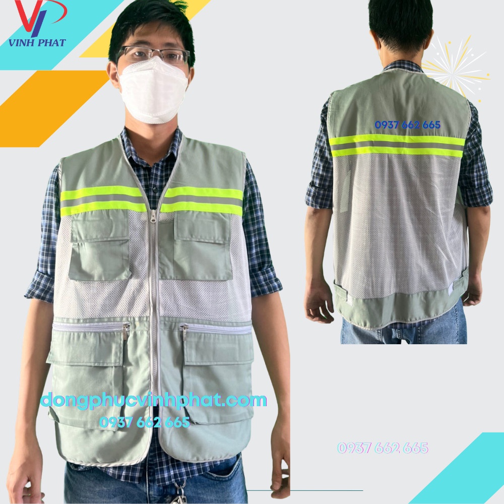 Áo Gile Kỹ Sư 3 Dây Kéo Nhiều Màu Sắc Có Size Lớn Bảo Hộ Lao Động  An Toàn Viền Dạ Quang - Hình Thật, Có Sẵn