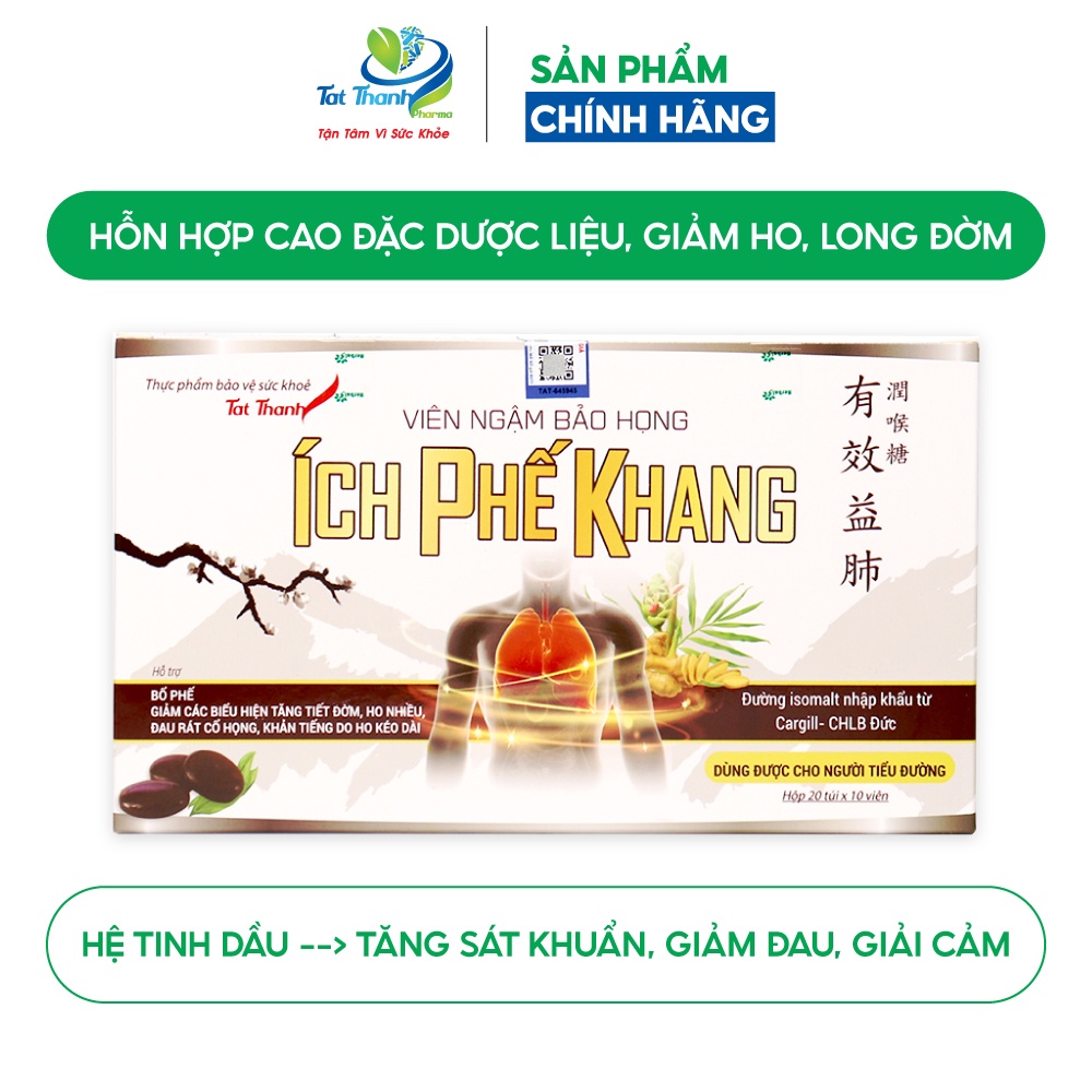 Viên ngậm ho bảo họng Ích Phế Khang Tất Thành Pharma giảm khản tiếng tiêu đờm (hộp 20 túi)