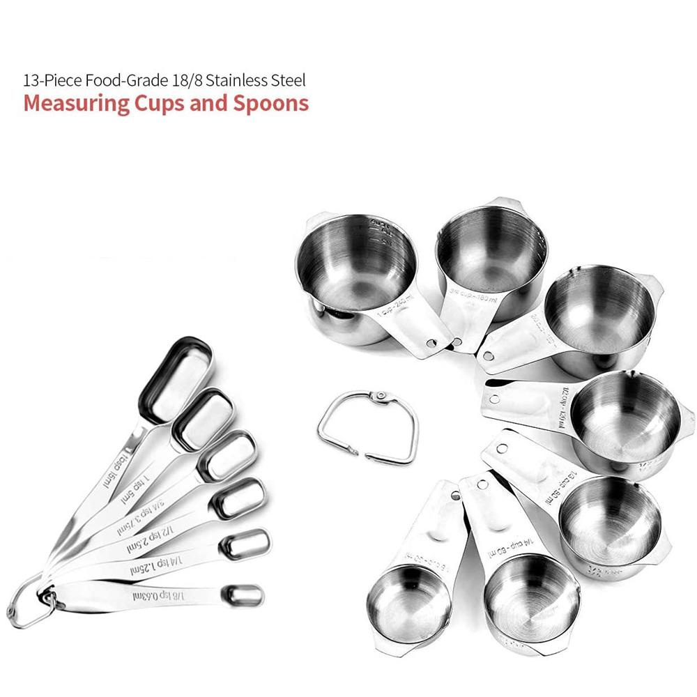 Set 13 Muỗng Đo Lường Bằng Thép Không Gỉ Tiện Dụng Khi Làm Bánh / Pha Cà Phê