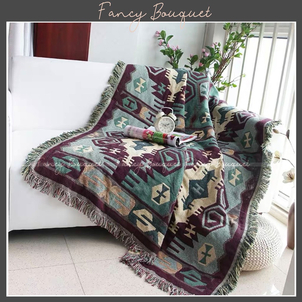 Khăn phủ sofa ❤️FREESHIP❤️ thảm trải sàn . Vải dệt hai mặt 2 màu Decor Vintage