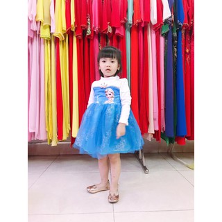Váy Elsa cho bé dài tay màu xanh cực đẹp