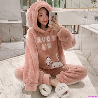 Bộ Đồ Ngủ Bông Tay Dài Ấm Áp Xinh Xắn Cho Nữ