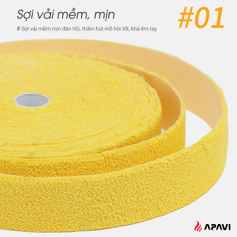 Quấn cán vải Apavi AG-100R loại mỏng 10M, chính hãng, không cần bóc cốt, 100% vải cotton, êm tay, thấm hút mồ hôi tốt