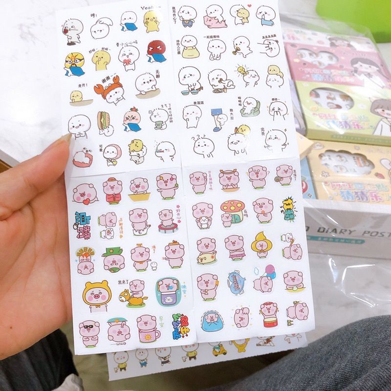 hộp 12 bộ hình dán sticker hình thú . thỏ và nhân vật hoạt hình đáng yêu cho bé