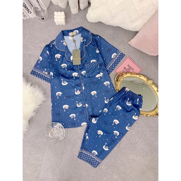 bộ lụa ngắn tay hãng sam choco áo ngắn tay quần lửng bộ mặc nhà đẹp bộ pijama cao cấp