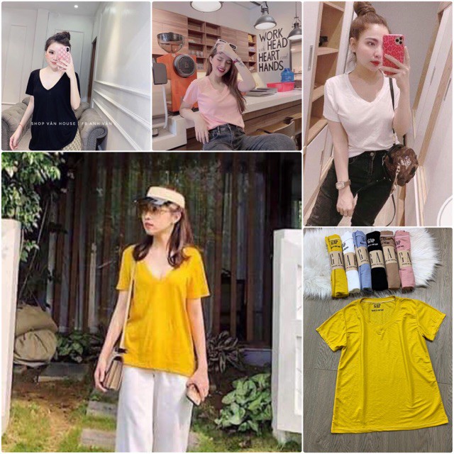 Áo phông nữ, áo gap chất cotton mềm mịn cổ tim nhiều màu năng động cá tính