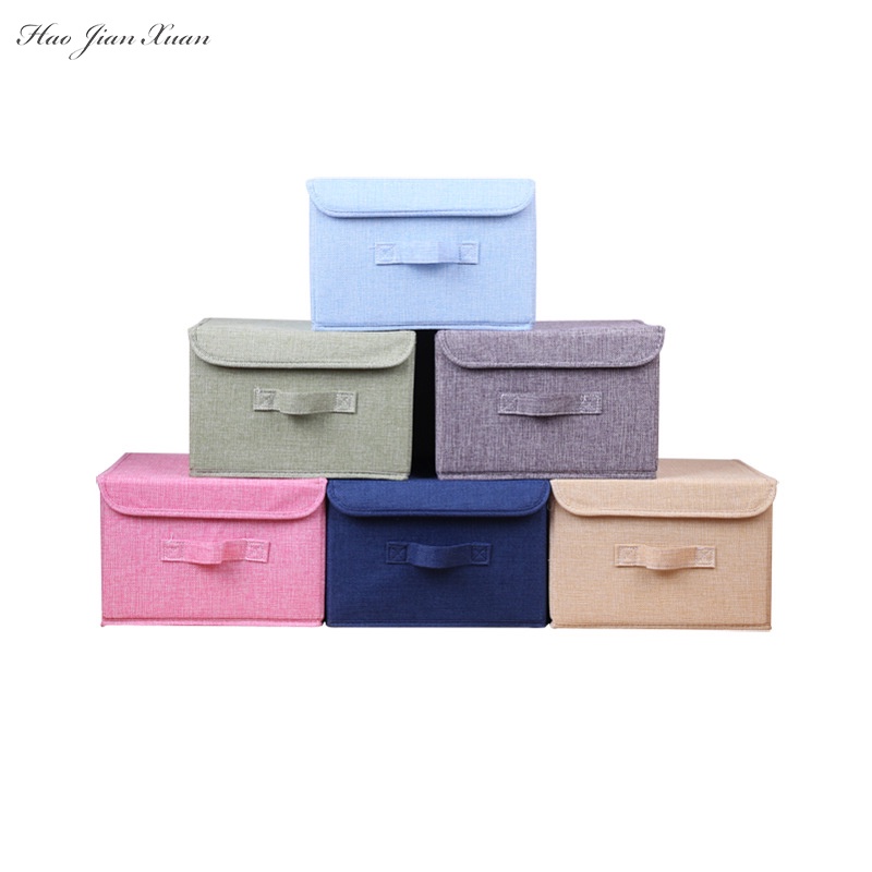 2021 New Washable Cotton Linen Fabric Folding CD Storage Box Foldable Bins Toys Organizer With Lid Storage Basket Laundry Basket