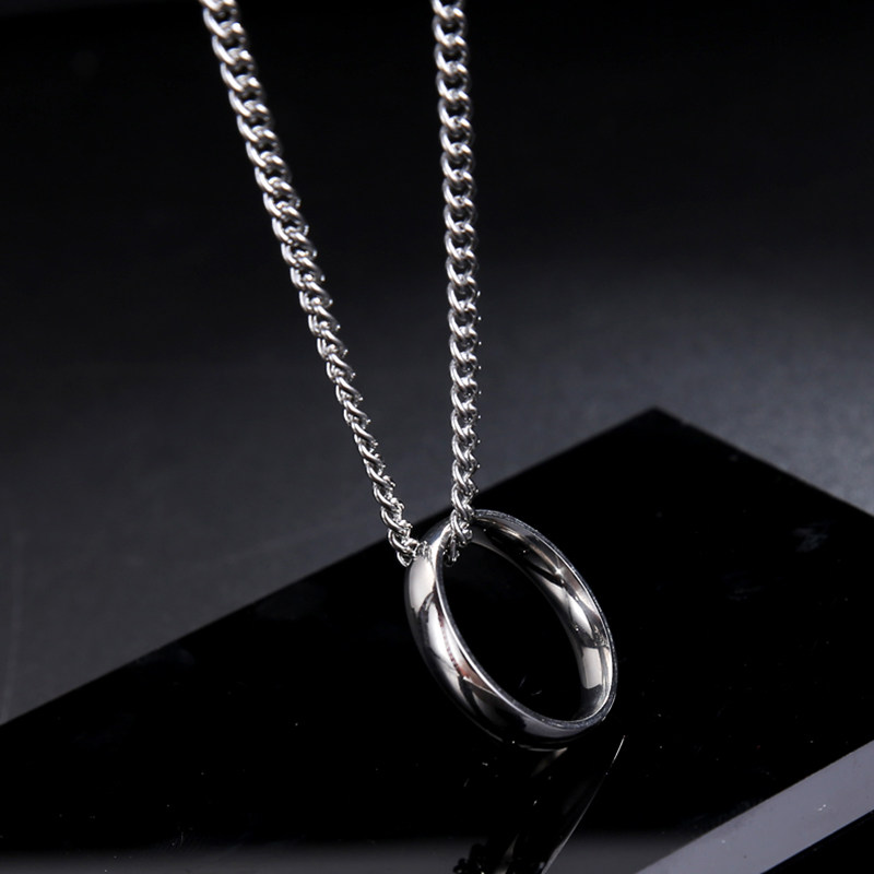 Dây chuyền thép titan mặt nhẫn đơn giản phong cách hip hop Hàn Quốc cho nam