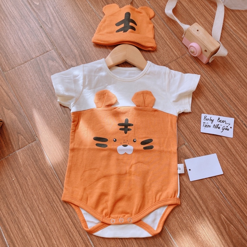 Bộ áo liền quần body Hổ Con Ngắn Tay Kèm Mũ Chụp Ảnh Đầy Tháng Thôi nôi Cho Bé Trai/Bé Gái 4-14kg Hàng Cao Cấp