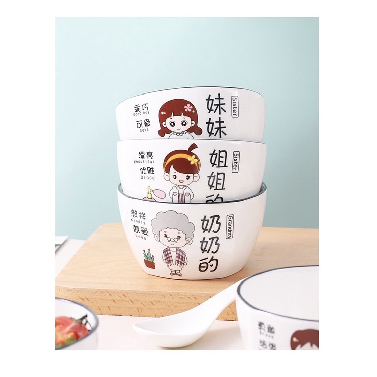 Bát Sứ, Chén sứ hình Gia Đình Ông , Bà, Bố, Mẹ , Con Trai, Con Gái.