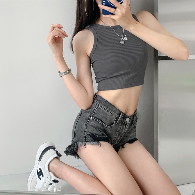 Cocory vn Áo Croptop Dệt Kim Sát Nách Hoạ Tiết Chữ Thêu Thời Trang Mùa Hè Cho Phái Nữ