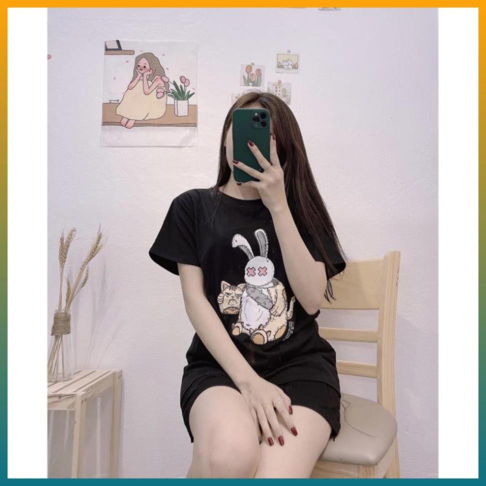 Áo Phông Nữ , Áo Thun Nữ Hình Thỏ Freesize 100% cotton Hàng Qc Loiạ1