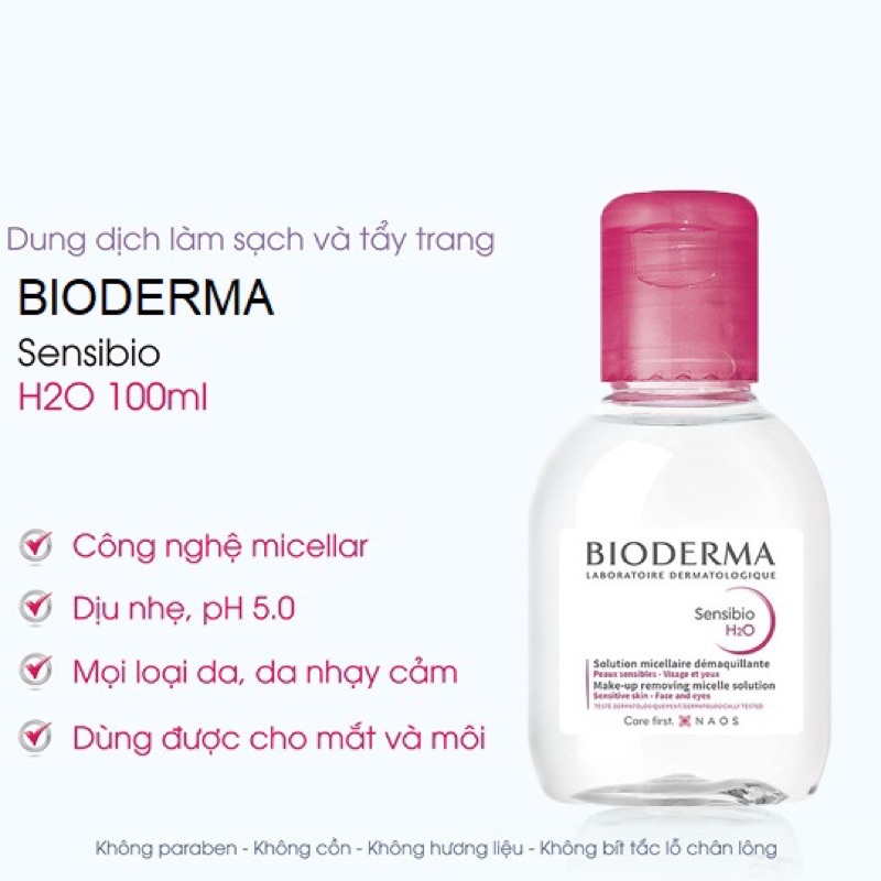 Tẩy trang Bioderma Hồng minisize bé 100ml cho da nhạy cảm