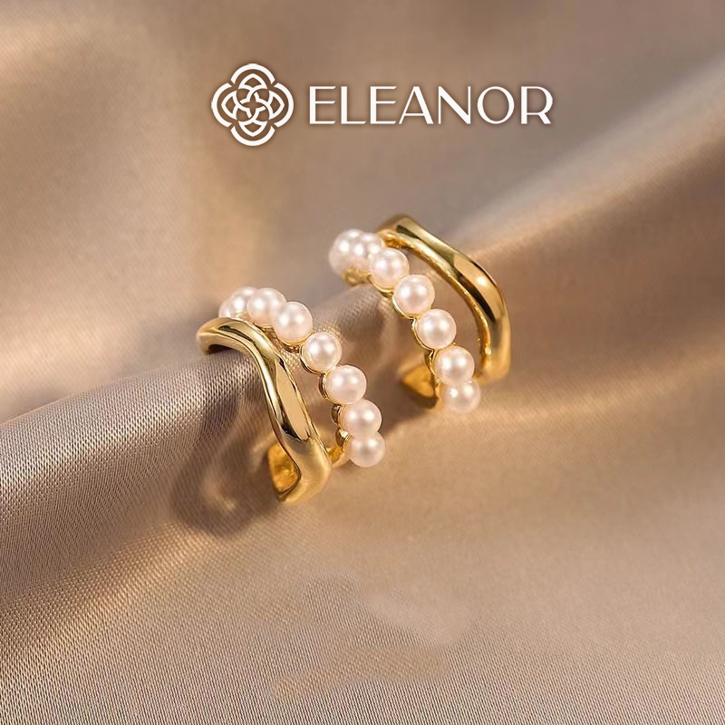 Bông tai nữ ngọc trai nhân tạo Eleanor Accessories viền cong phụ kiện trang sức dễ chuôi bạc 925 xinh xắn