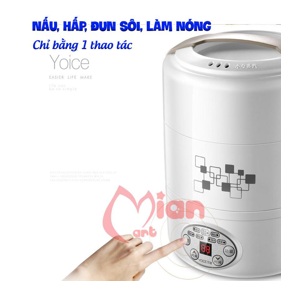 Hộp cơm cắm điện hâm nóng, 3 ngăn inox nắp chống tràn, hộp cơm văn phòng có hẹn giờ- MIAN MART