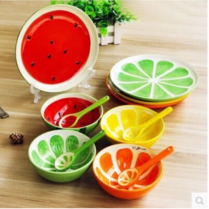 Bộ bát đĩa trái cây sứ ( dưa hấu, cam, chanh)