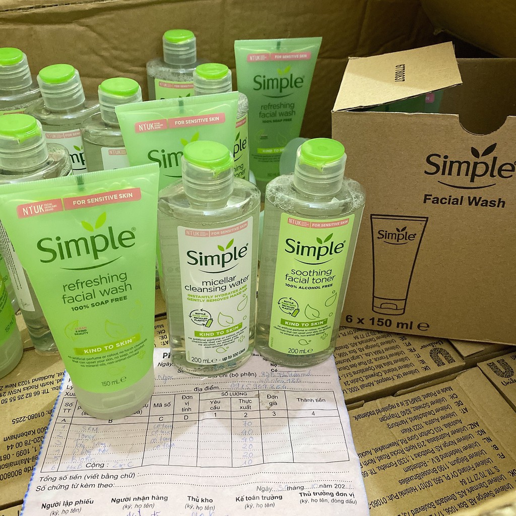 Nước tẩy trang Simple Micellar làm sạch trang điểm vượt trội - không chứa cồn gây khô rát 200ml - KOCODA