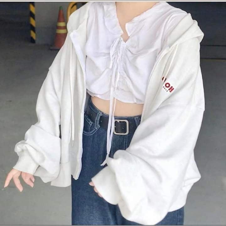 50K - ÁO KHOÁC NỈ,ÁO HOODIE NỮ OH OH ULZANG DÁNG RỘNG HÀN QUỐC( CÓ KHÓA KÉO)