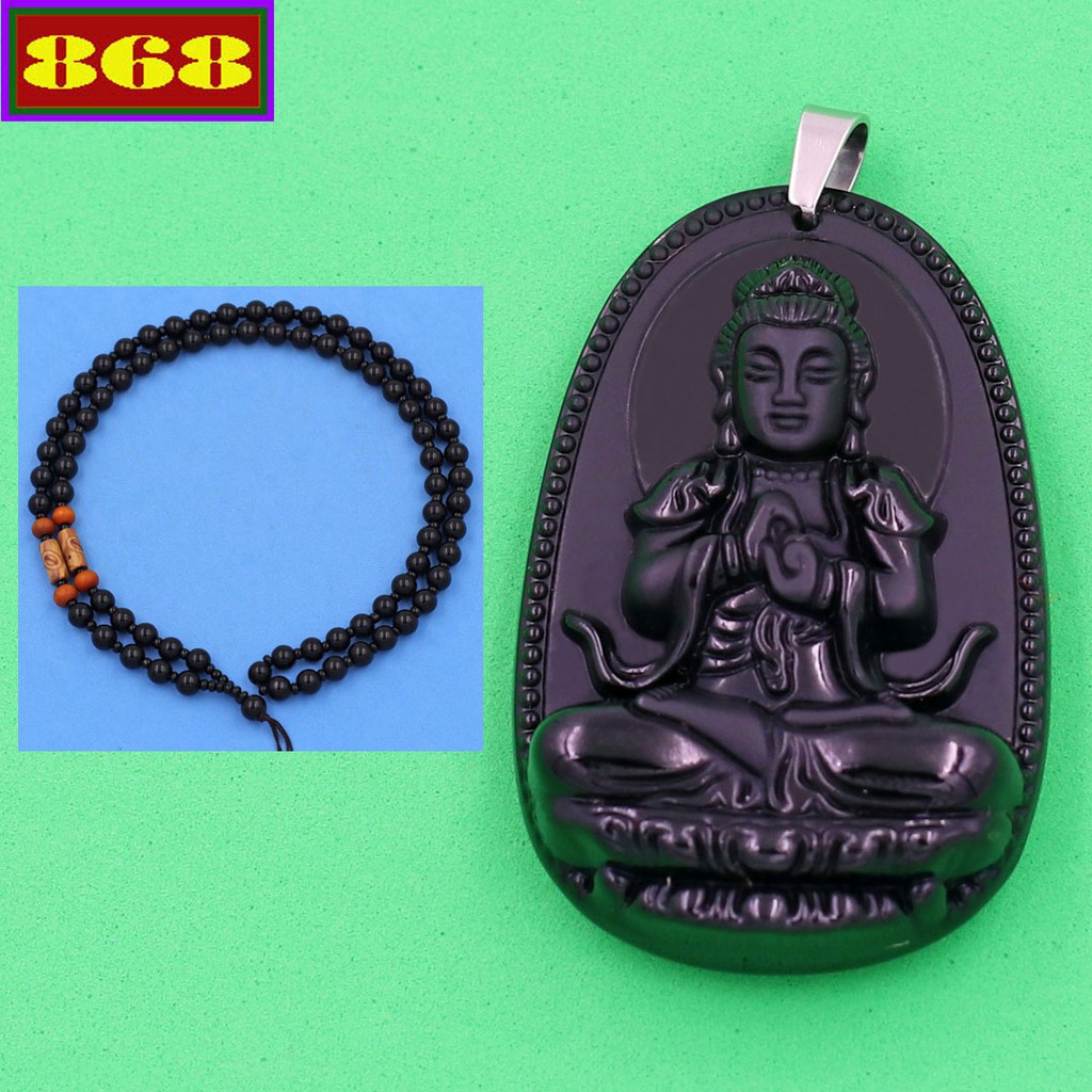 Vòng cổ dây hạt Phật Đại nhật như lai đen 3.6 cm - Hộ mệnh tuổi Mùi, Thân - Mặt Size nhỏ