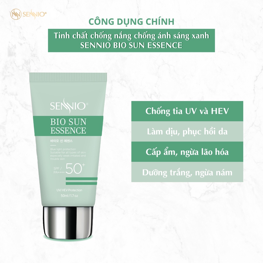 Kem chống nắng Sennio Bio Sun Essence dạng tinh chất dưỡng trắng da chống ánh sáng xanh 50ml SNO 825