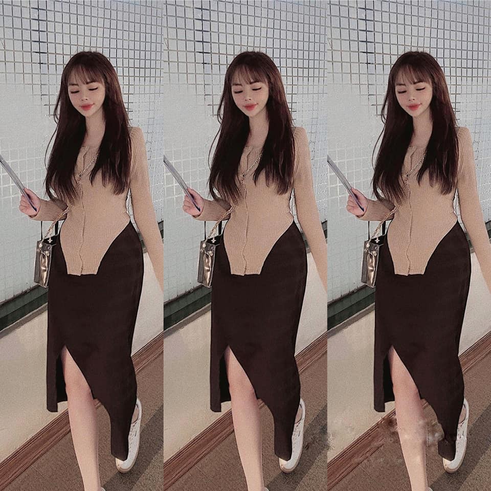 SÉT ÁO LEN CÀI CÚC MIX CHÂN VÁY XẺ