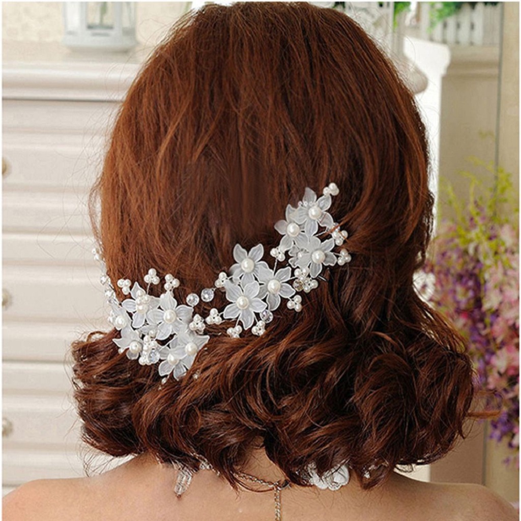 Trâm cài tóc cô dâu hoa ngọc trai màu trắngcao cấp sang trọng quyến rũ, giá bán 1 cái mã YV001